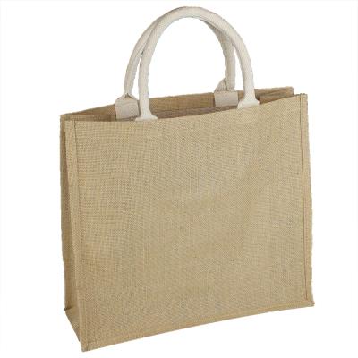 China Wholesale custom printing logo natural gunny eco friendly jute tote bag recycle foldable jute shopping bag for sale