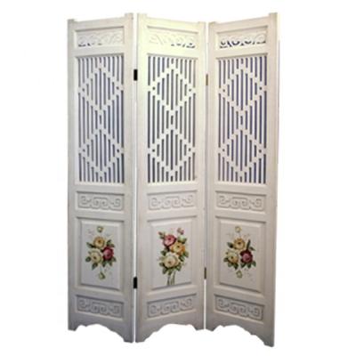 China Hand Painted Wooden Panel 3 Folding Screen with Hand Painted Floral Design for sale