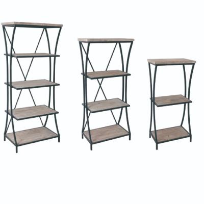 China Classic set of 3 nested black metal racks with wooden sundries shelves for sale