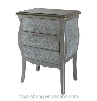 China Living Room Cabinet Crack Glass 3 Drawer Chest/Glossy Shimmer Chest Of Drawers/Modern Storage Cabinet for sale