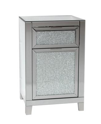 China Elegent appearance 1 drawer and 1 door mirrored cabinet with crackle glass inlay on drawer and door surface for in door use for sale