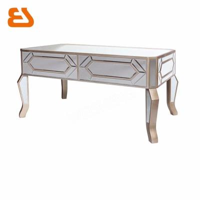 China PANEL K/D mirrored coffee table with champagne gold wood trim for sale