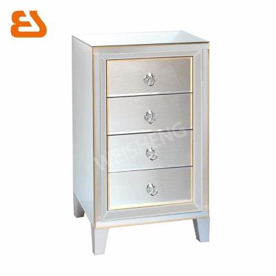 China PANEL 4 Drawer Wood Mirrored Glass Bedroom Side Table With Gold Trims for sale