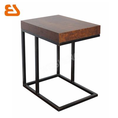 China Coffee table matte black metal base walnut melamine faced board top metal and wood side table at 