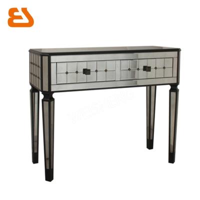 China PANEL antique mirror console table with brown wood trim and rivets decoration for sale