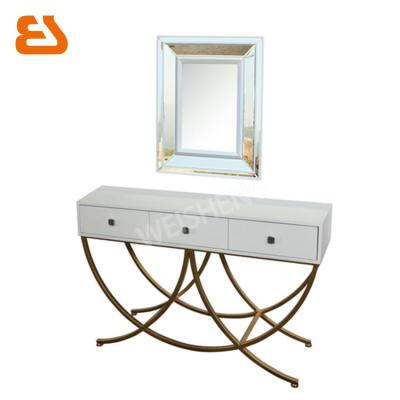 China PANEL 3 drawers in wood and metal console table and mirror set for sale