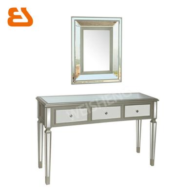 China PANEL 3 Drawers Champagne Wooden Mirror And Console Set for sale