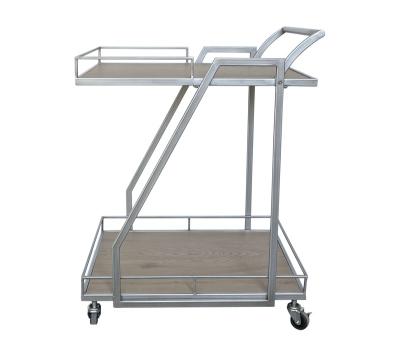 China DISMANT Hot Sale 2020 New Design Brushed 2 Tier Silver Metal And Wooden Bar Cart With Handrails for sale