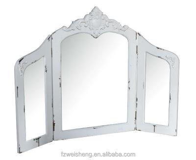 China WALL distressed 3 piece folding white vanity mirror for sale