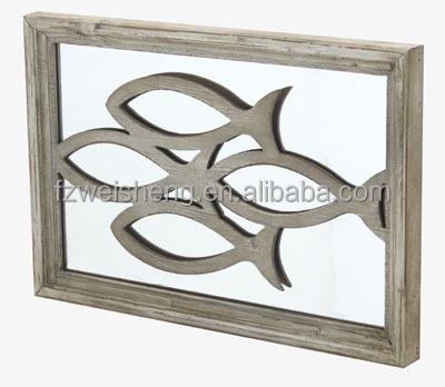 China Home Decoration Natural Wood Frame With Hand Carved Pattern And Mirror Decoration for sale