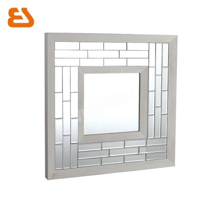 China WALL Rectangle Wooden Wall Mirror With Beveled Mirror Tiles Decoration for sale