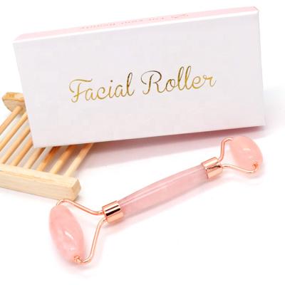 China OEM Portable Natural High Quality Anti Aging Roller Rose Quartz Stone Facial Massage Rose Quartz Pink Gold Facial for sale