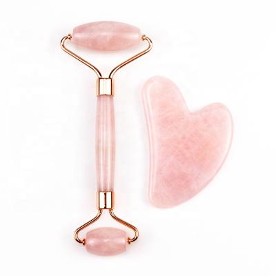 China Portable Wholesale Private Label Body Massager Anti Aging Natural Gua Sha Rose Quartz Pink Jade Face Roller Ball Factory Supplier for sale