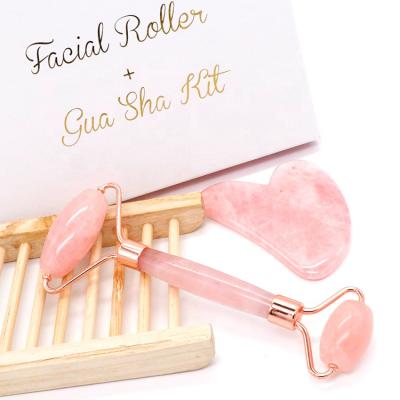 China OEM Wholesale Private Label Hot Selling High Quality Welded Natural Anti Aging Portable Rose Quartz Pink Roller Face Lift Massager for sale