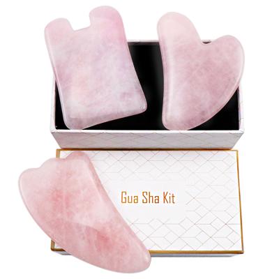 China Natural Pink Rose Quartz Gua Sha Kit Portable Hot Seller Bian Stone Body Scraping Massage Tool Manufacturer Amazon for sale