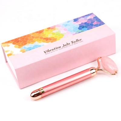 China Wholesale Portable Beauty Rose Quartz Pink Jade Stone Natural Anti Aging Factory Price Private Label Vibrating Electric Face Roller for sale