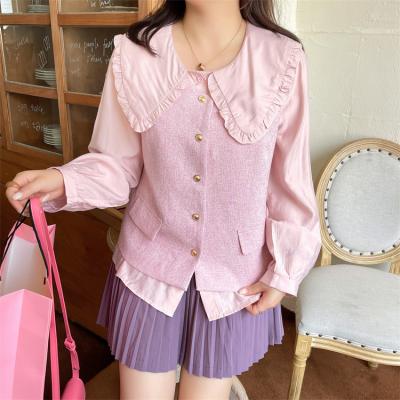 China Plus Size Plus Size Women Clothing College Style Sweet Fragrance Small Long Sleeve Shirt Vest Set Top Women for sale