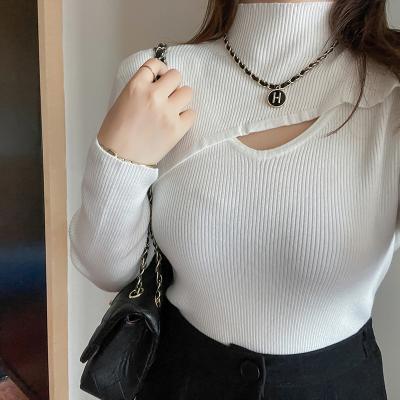 China Breathable Plus Size Women Winter Clothes Korean Style Half Tortoise Neck Slim Hollow Out Bottoming Shirt for sale