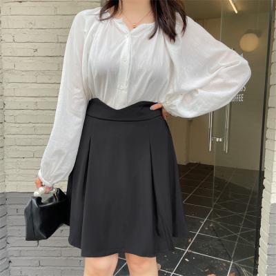 China Large Plus Size Ladies High Waist Black Irregular Waist Slim Fit Pleated Skirt for sale