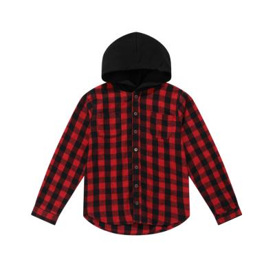 China Autumn Flannel Red And Black Breathable Plaid Spring Long Sleeve Hooded Shirts For Kids for sale