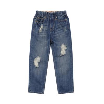 China Kids Viable Boys Blue Straight Elastic Waist Ripped Jeans Denim Pants For Boys for sale