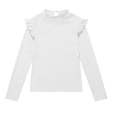 China Breathable High Quality White Pure Color Thin Round Neck Knitted Long Sleeve Ruffle Edge Sweater Knitwear for sale