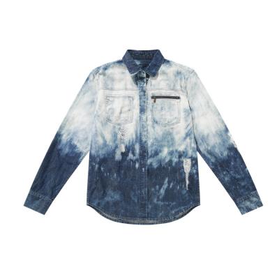 China High Quality Custom Dye Dye Long Sleeve Mens Casual New Arrival Dip Denim Shirts for sale