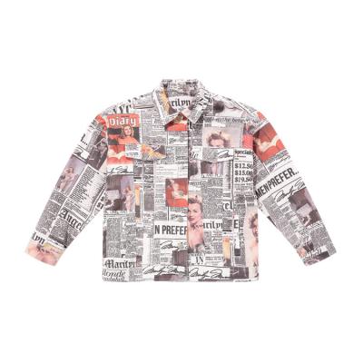 China 2022 regular spring and autumn newspaper fabric printing lapel men's hot sale jacket for sale