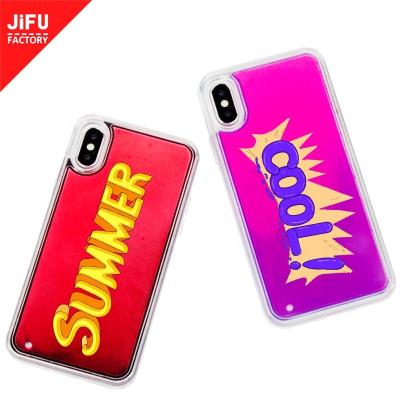 China Radiation Proof Cover Luxury Neon Sand Printing Liquid Case For iPhone Case Mobile Accessories Glow In The Dark Quicksand Liquid Case For Phone for sale