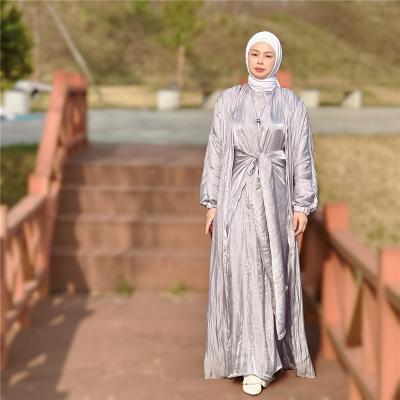 China Long sleeve Yibaoli manufacturer 202210 colors satin arabic abaya eid dresses 2 piece set for sale