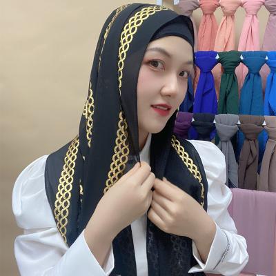 China High Quality Cotton Yibaoli 4 Colors Print Black Gold Chiffon Shawl Hijabs 4 Long for sale