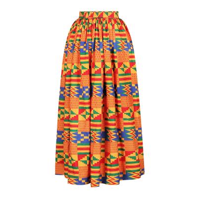 China Polyester African American Clothing Manufacturer Best Selling Orange Blue Slirts With Elastic Waist Side Split African Print Skirt for sale