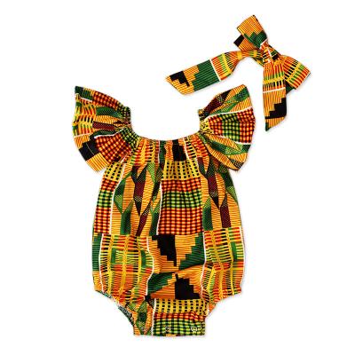 China 2020 hot sale african romper good quality polyester jumpsuits with headtie african clothes for kids clothing for sale