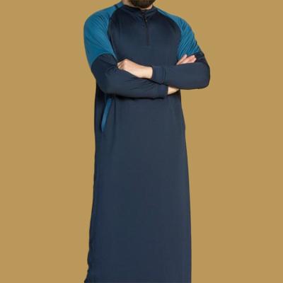 China Hot Selling Muslim Polyester Thobe With Zipper And Side Pockets Islamic Polyester Mens Thobe for sale