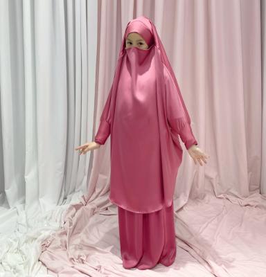 China Yibaoli Manufacturer 2022 New Design 10 Colors Satin Long Sleeve Prayer Dress Little Girl Jilbab Girls Silk Prayer Dress Ramadan for sale