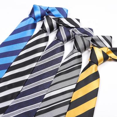 China Best Selling 7 Types Black And White Stripe Neck Tie Polyester Ties 146*8cm for sale