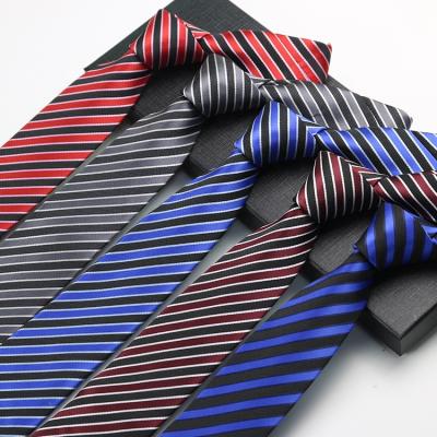 China Bestselling 960 Needles Standard Size Thin Burgundy And Polyester Black Striped Men'S Formal Striped Tie 148*8cm for sale