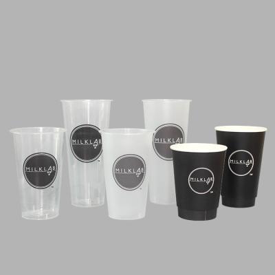 China 500ml polypropylene bubble eco-friendly disposable pp u boba LOKYO shape cups frosted black white reusable plastic cup for sale