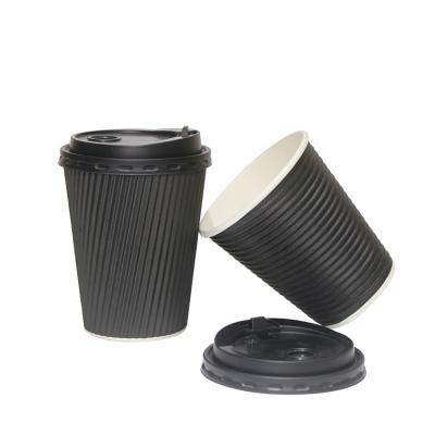 China LOKYO Wallpaper Black 12oz Ripple Disposable Custom Hot Drink Double Cups Biodegradable Coffee Cups for sale