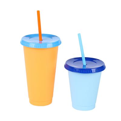 China LOKYO Summer Reusable Party Uninverted Cold Drinks Iced Coffee PP Plastic Color Changing Cups With Lid And Straw for sale