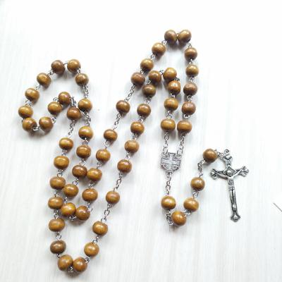 China Retro Religious Necklace Pendants For Cross Catholicism Jesus Christ Prayer Wooden Beads Necklace Cross Jewelry Necklace For Church for sale