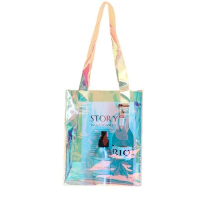 China 2021 Fashion Shopping Bag Recyclable Clear PVC Bag Custom Jelly Holographic Tote Bag Pvc Laser Handle Portable Shoulder Bag for sale