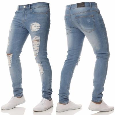 China Color Fade Proof Plus Size Washed High Quality Jeans Mens Blue Denim Pants Ripped Skinny Jeans TY883 for sale