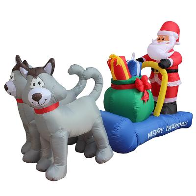 China Home Outdoor Husky Gift Santa Claus Sleigh Hat Santa Decorations Yard Inflatables Christmas Decoration 6ft Present Chrismas Decor for sale