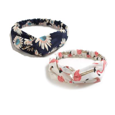 China Fashion women's summer vacation knot bow cross hair band Korean style creative women's butterfly print bow hair band for sale