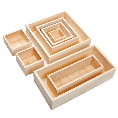 China Recyclable Custom Wooden Box Without Lid Pine Wood Box Rectangular Wooden Box for sale