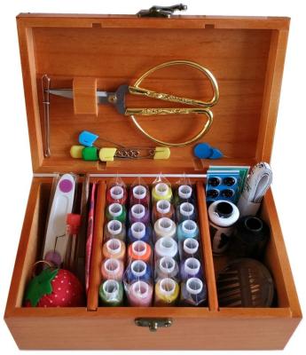 China Recyclable Wooden Sewing Basket with Sewing Kit Accessories Sewing Box for sale