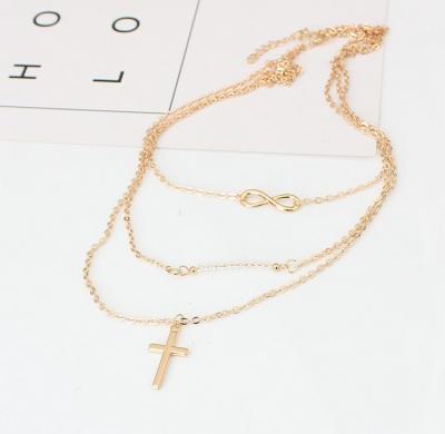 China 2021 Trendy temperament metal cross 8 clavicle chain bead all-match multilayer necklace for sale