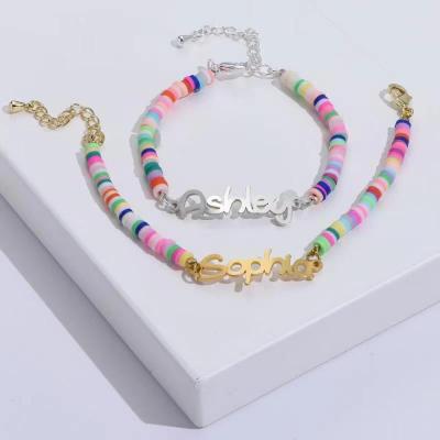 China Fashionable New Product 2021 DIY Polymer Clay Name Necklace Bracelet Colorful Chain Manufacturer Hot Sale for sale