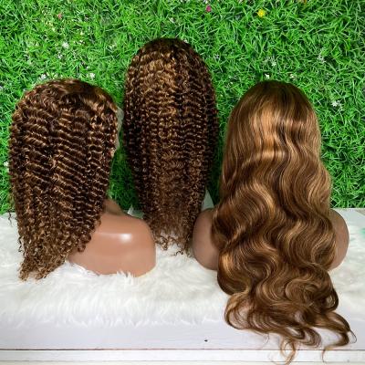 China Feature Brazilian 4/27 Color Hair Front Lace T Part Wig, 150% Density Ombre Brown Honey Colored Remy Human Hair T Part Wig for sale